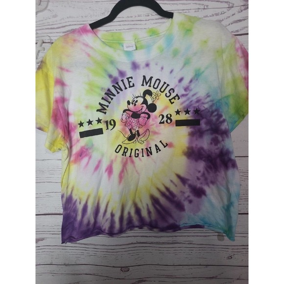 Disney Multicolor Tie Dye Minnie Mouse Print Short Sleeve Crop Top Womans Sze XL - Picture 3 of 5